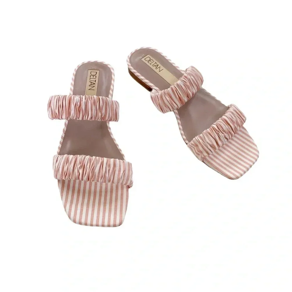 Deltan Sandal Cora Stripe Print Two Band Slides Size 7 NWT